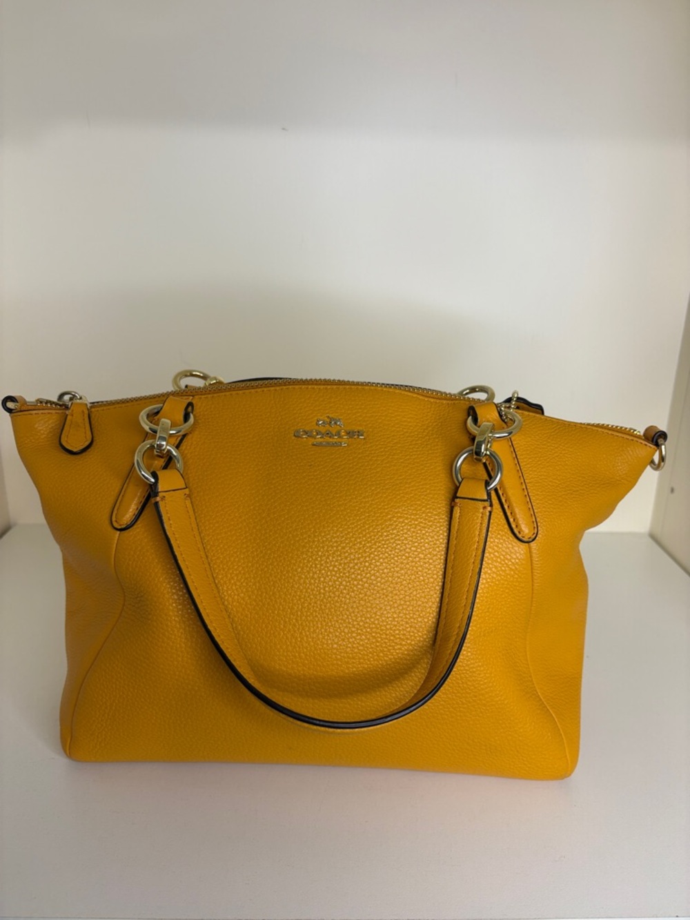 Coach Pebbled Leather Shoulder Tote in light orange